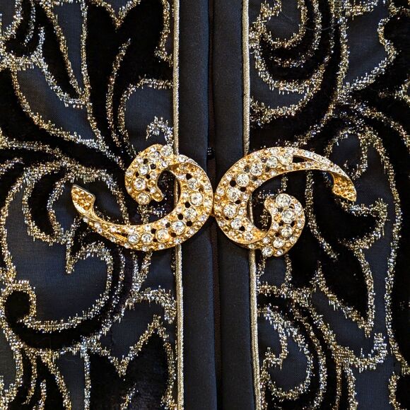 VTG Karen Lawrence Sz 10 Gold Black Brocade Velvet Jacket with Long Black Dress - Picture 3 of 16